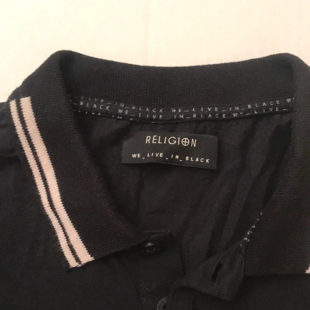 Religion Brand Black Men's Size Large Short Sleeve Polo Praying Skeleton Cotton